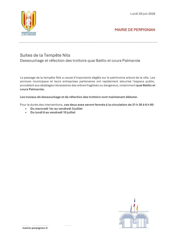 À Perpignan, des fermetures nocturnes après Nils