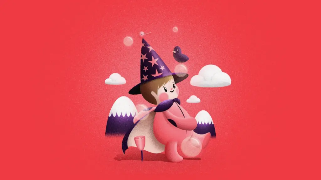 Illustration de dessin animé représentant un petit magicien avec un chapeau pointu étoilé.